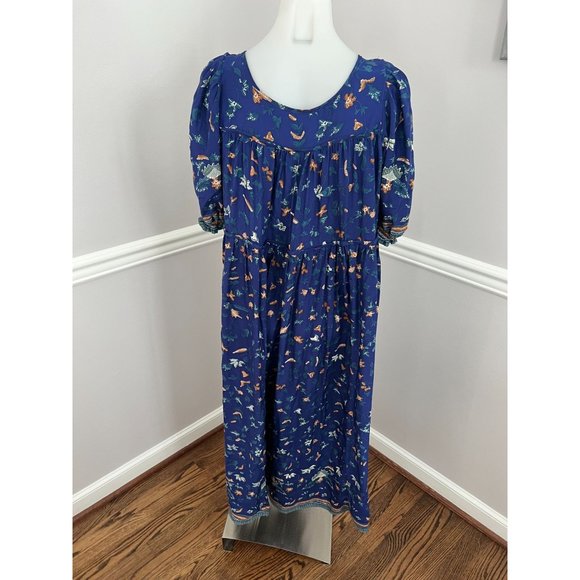 NATALIE MARTIN Haley Silk Short Sleeve Tassel Maxi Dress Blue Printed Size XS - Picture 2 of 6